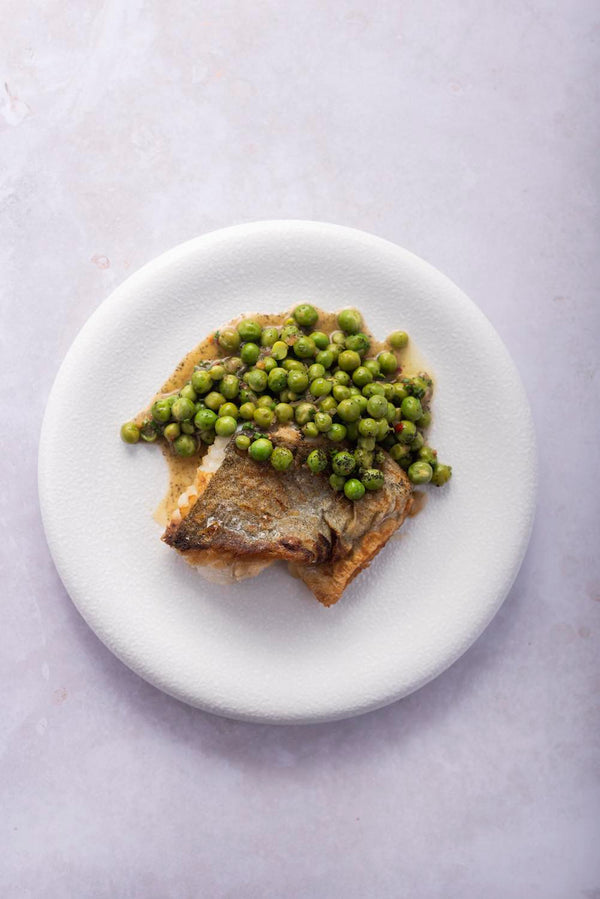 Pollock, Peas, and Shallot Dressing with Seaweed